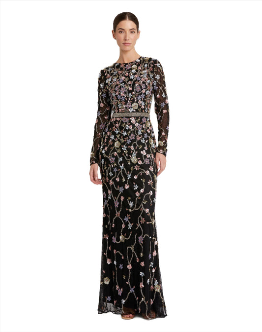 Formal Dresses Long Sleeve Beaded Formal Prom Dress Black Multi