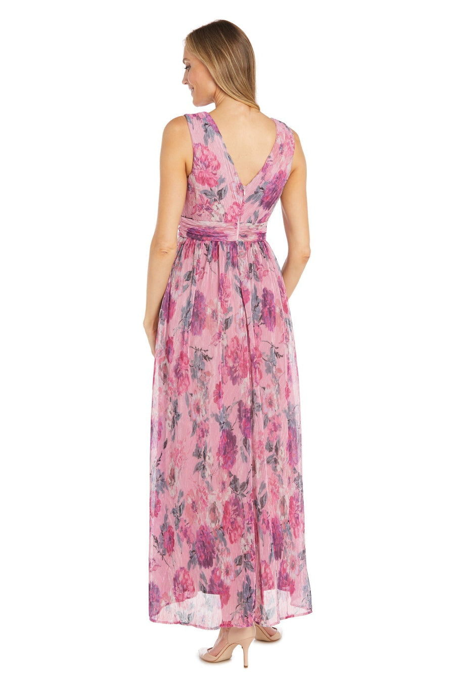 Formal Dresses Floral Pleated Long Front Slit Formal Dress Pink/Multi
