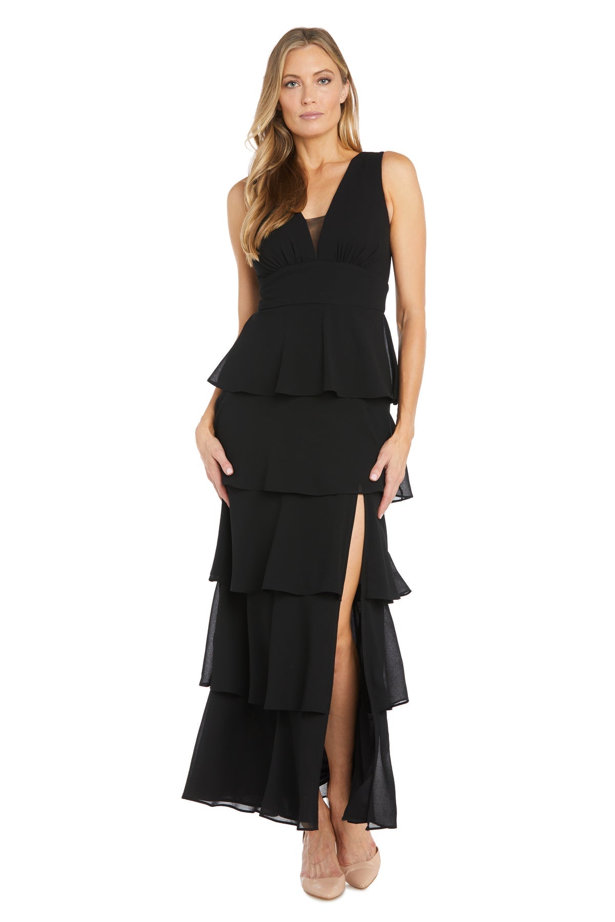 Formal Dresses Long Formal Layered Slit Maxi Dress Black