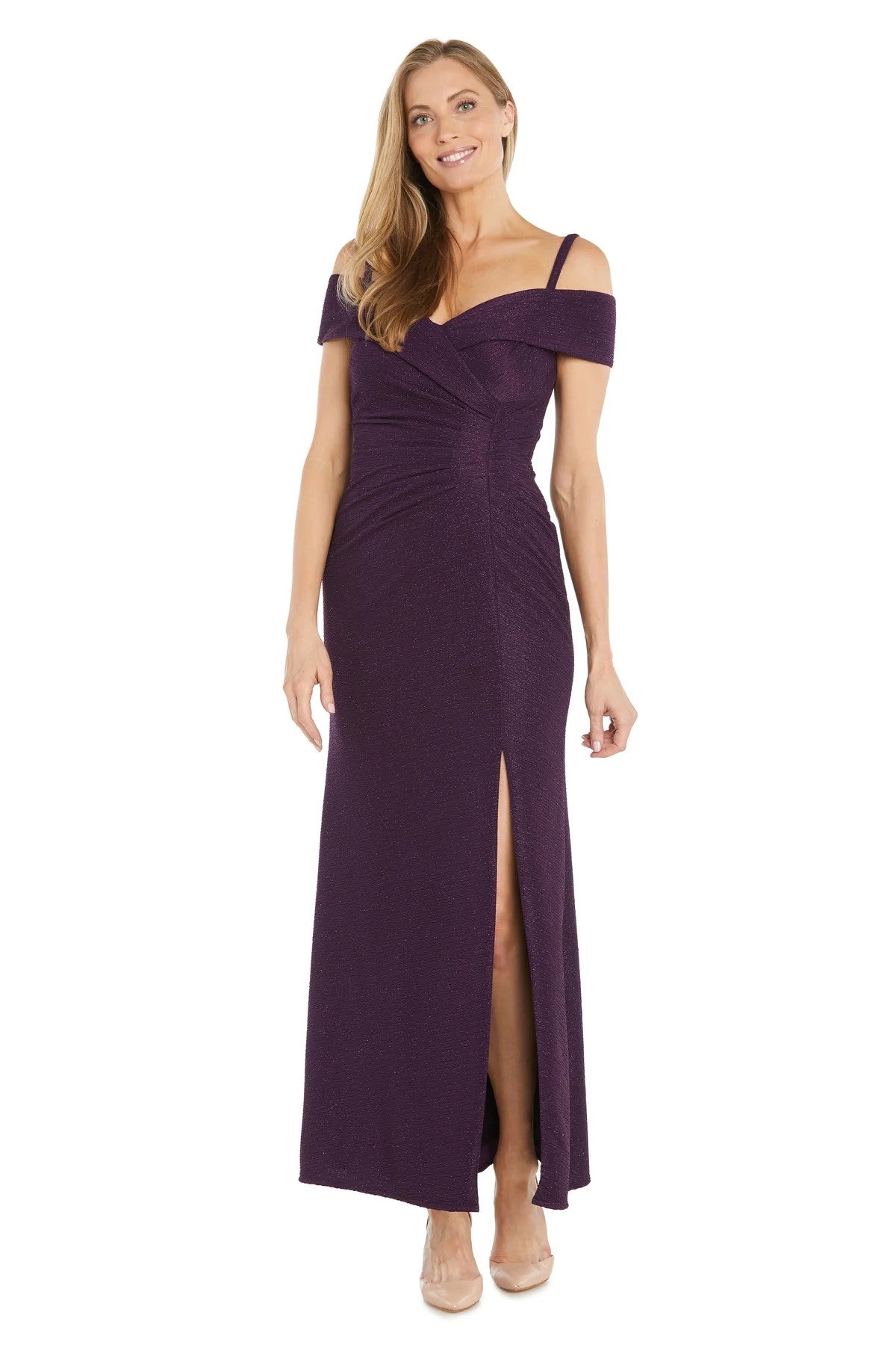 Formal Dresses Long Pleated Formal Glitter Evening Dress Plum
