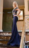 Prom Dresses Fitted Lace Long Formal Evening Prom Dress Navy