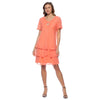 Cocktail Dresses Tiered Chiffon Rhinestone Keyhole Flutter Short Sleeve Dress Coral