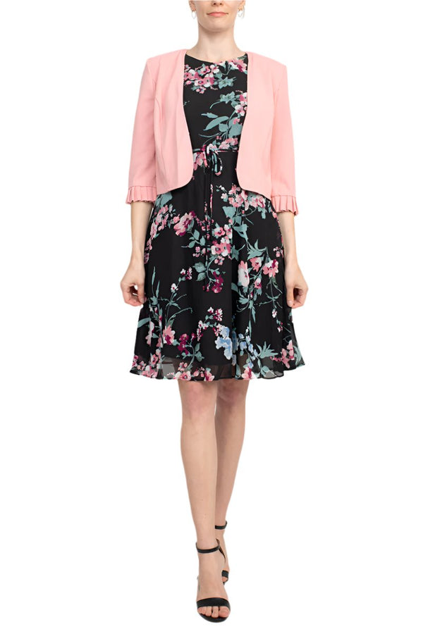 Cocktail Dresses Short Floral Print Bolero Cocktail Dress Blush Black