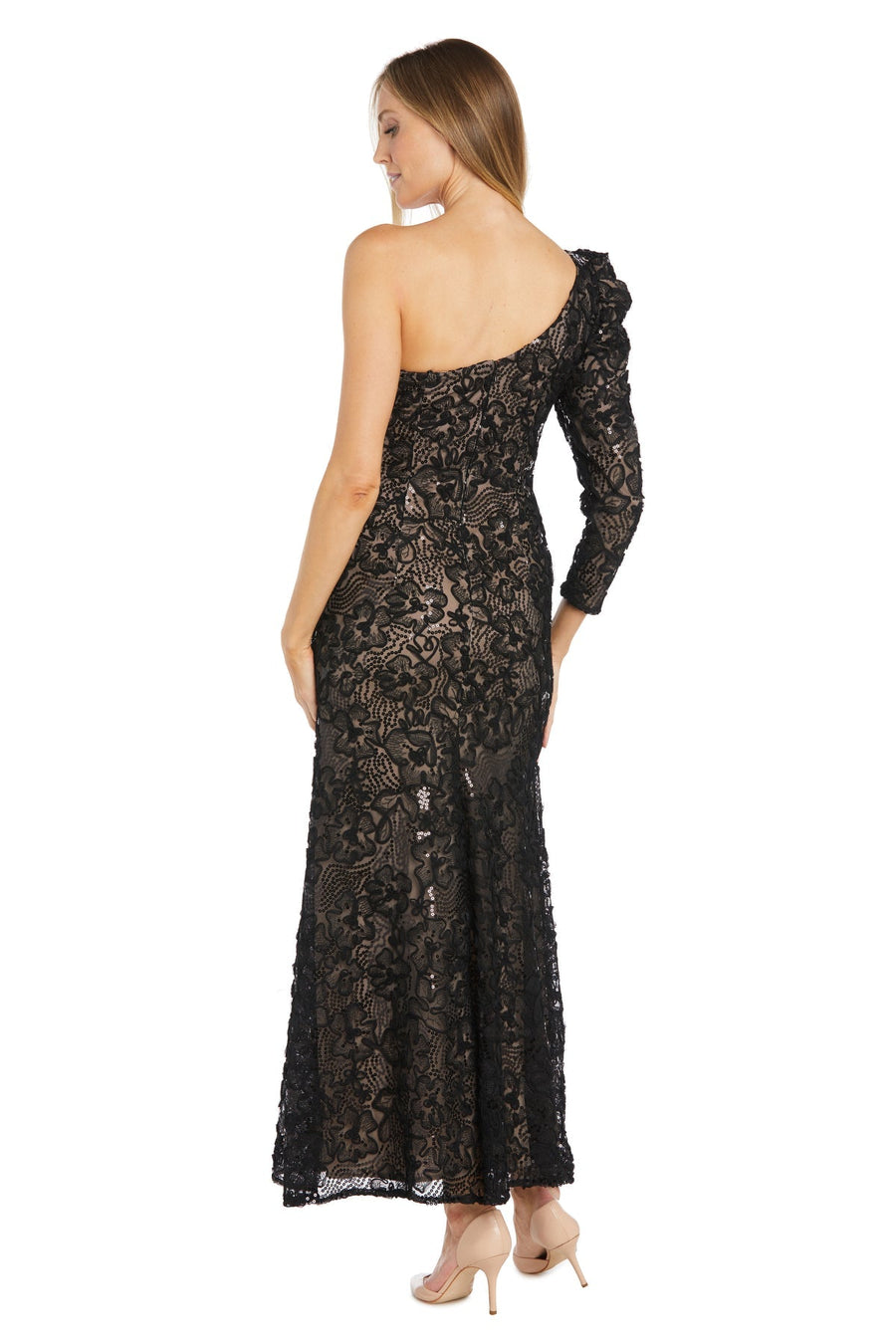 Prom Dresses Long Floral Pattern Formal Prom Dress Black/Nude