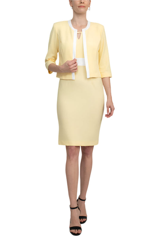 Cocktail Dresses Fitted Short Cocktail Jacket Dress Yellow White