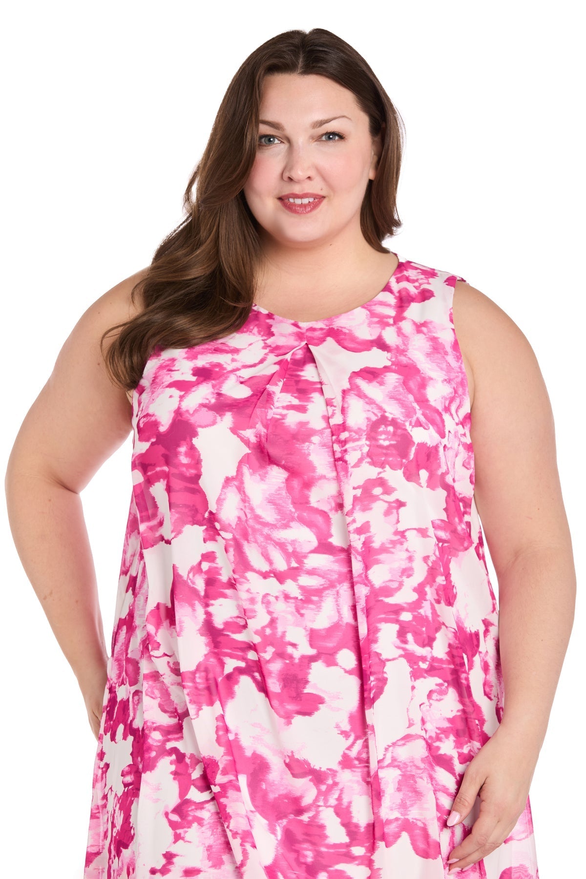 Plus Size Dresses Plus Size Short Printed Cocktail Dress Pink/White