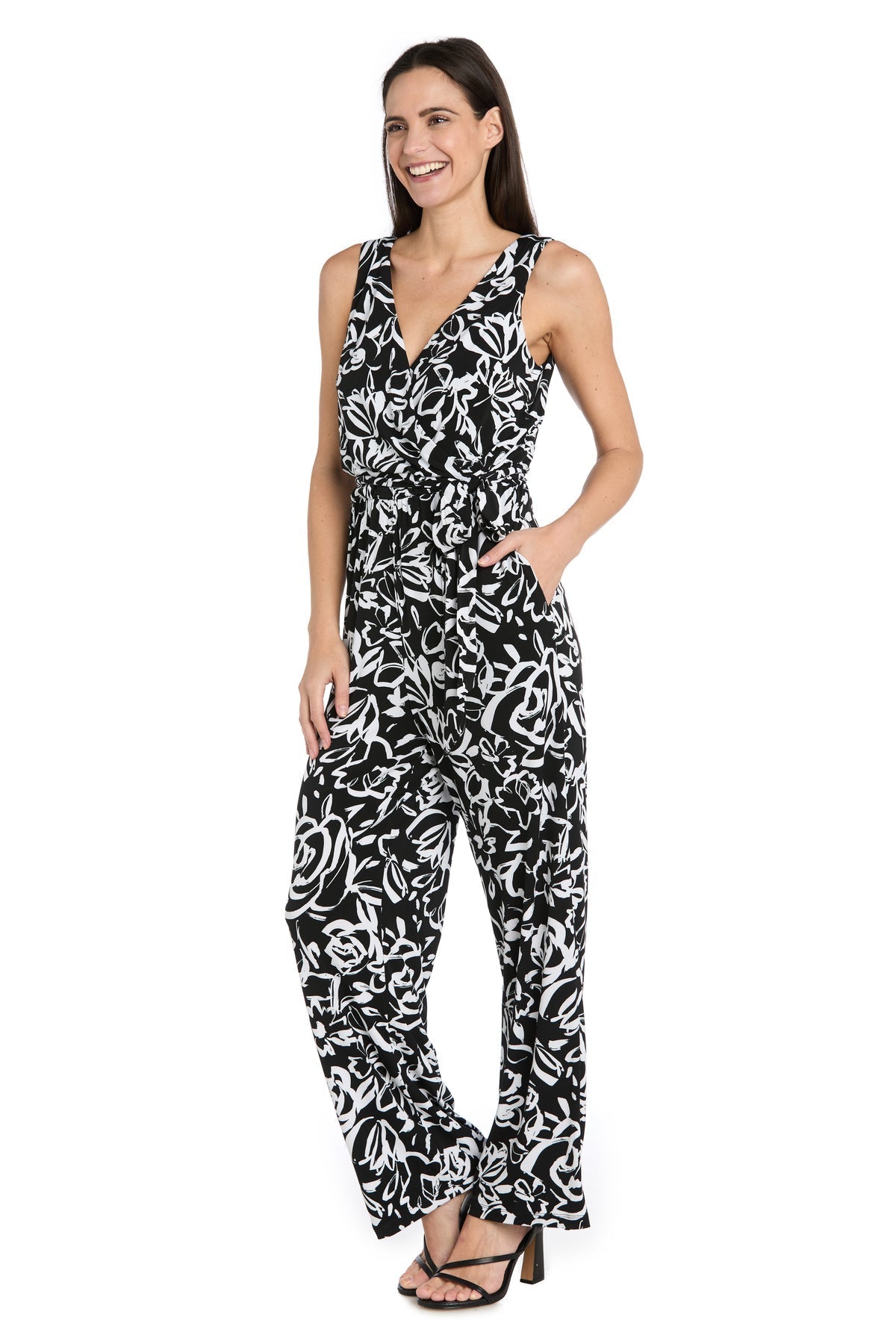 Jumpsuit Long Printed Formal Pocket Jumpsuit Black/White