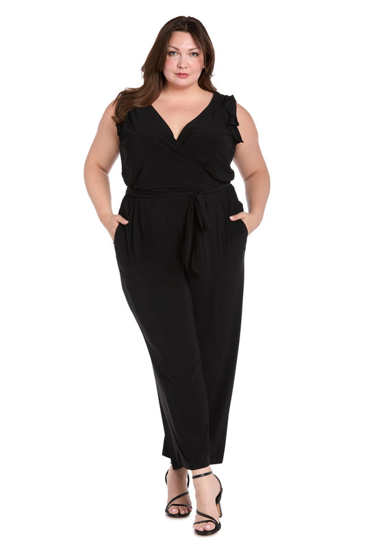 Plus Size Dresses Long Plus Size Formal Ruffle Jumpsuit Black