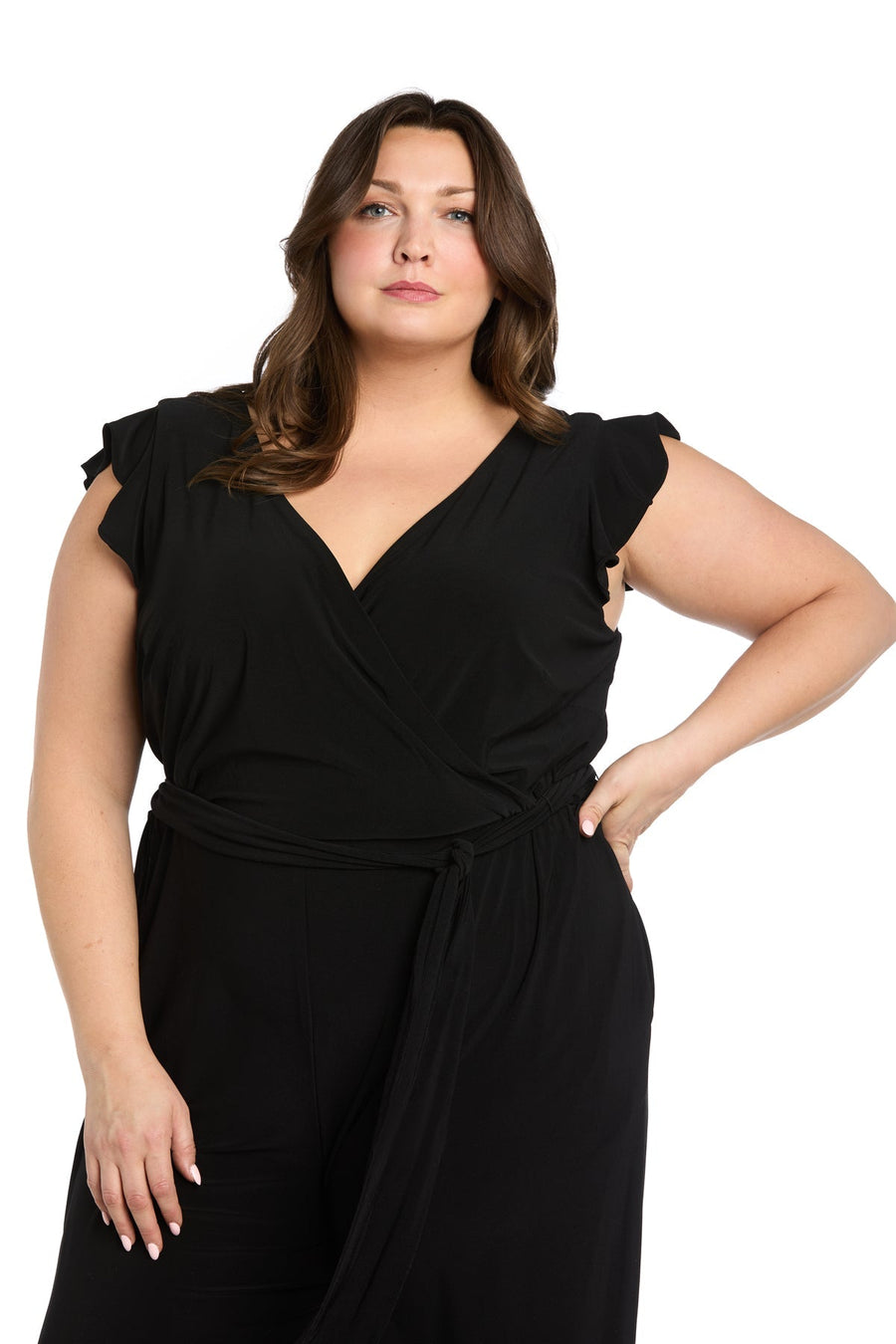 Plus Size Dresses Long Plus Size Formal Ruffle Jumpsuit Black