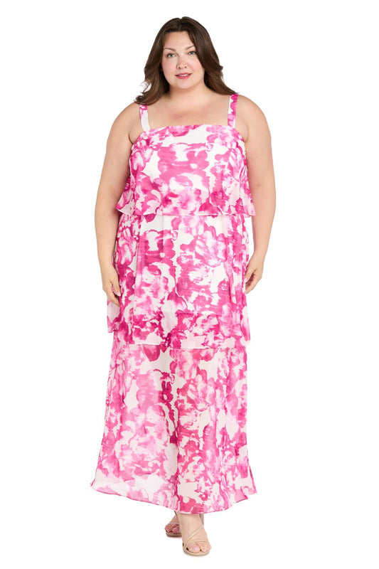 Plus Size Dresses Long Plus Size Formal Printed Dress Pink/White