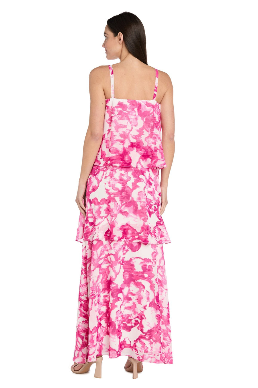Formal Dresses Long Printed Formal Layered Dress Pink/White