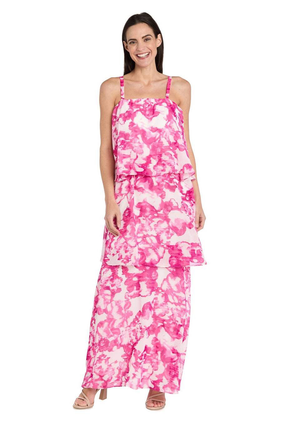 Formal Dresses Long Printed Formal Layered Dress Pink/White