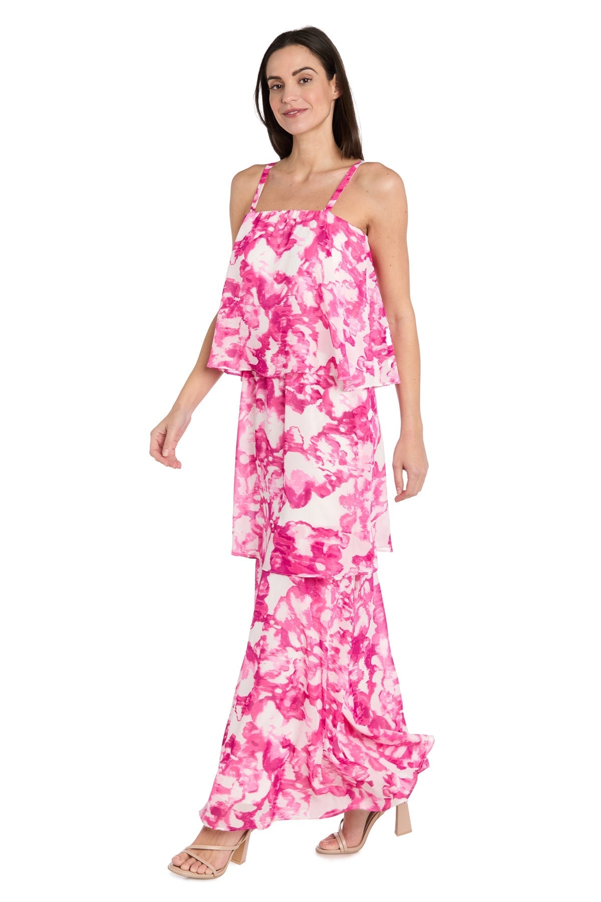 Formal Dresses Long Printed Formal Layered Dress Pink/White