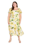 Plus Size Dresses Plus Size Printed Cocktail Midi Length Dress Yellow/Green/White
