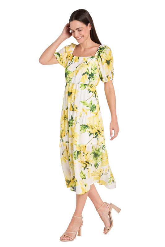 Cocktail Dresses Printed A Line Petite Cocktail Dress Yellow/Green/White
