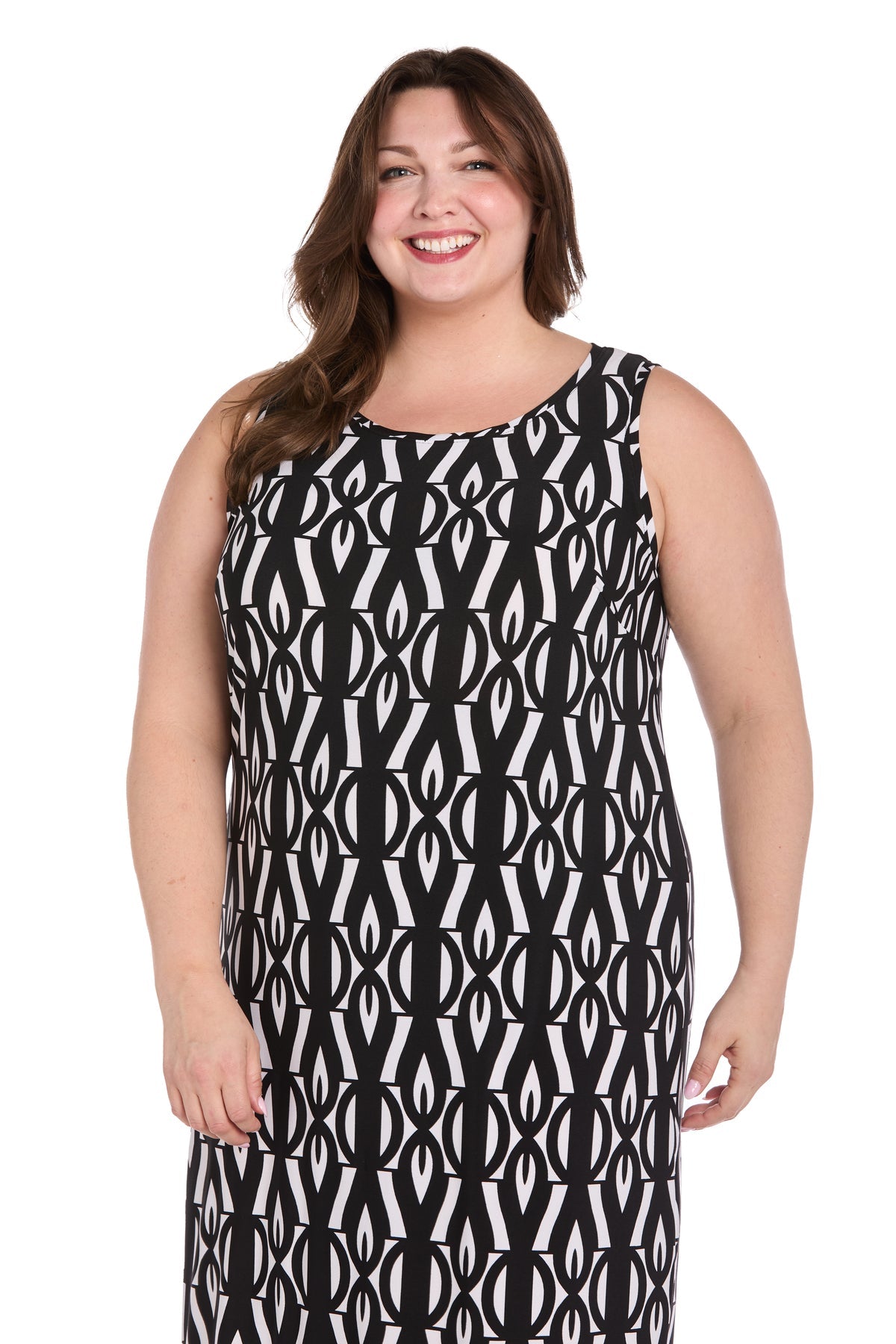 Plus Size Dresses Plus Size Long Formal Printed Dress Black/White
