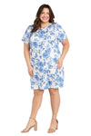 Plus Size Dresses Short Plus Size Printed Cocktail Dress White/Blue