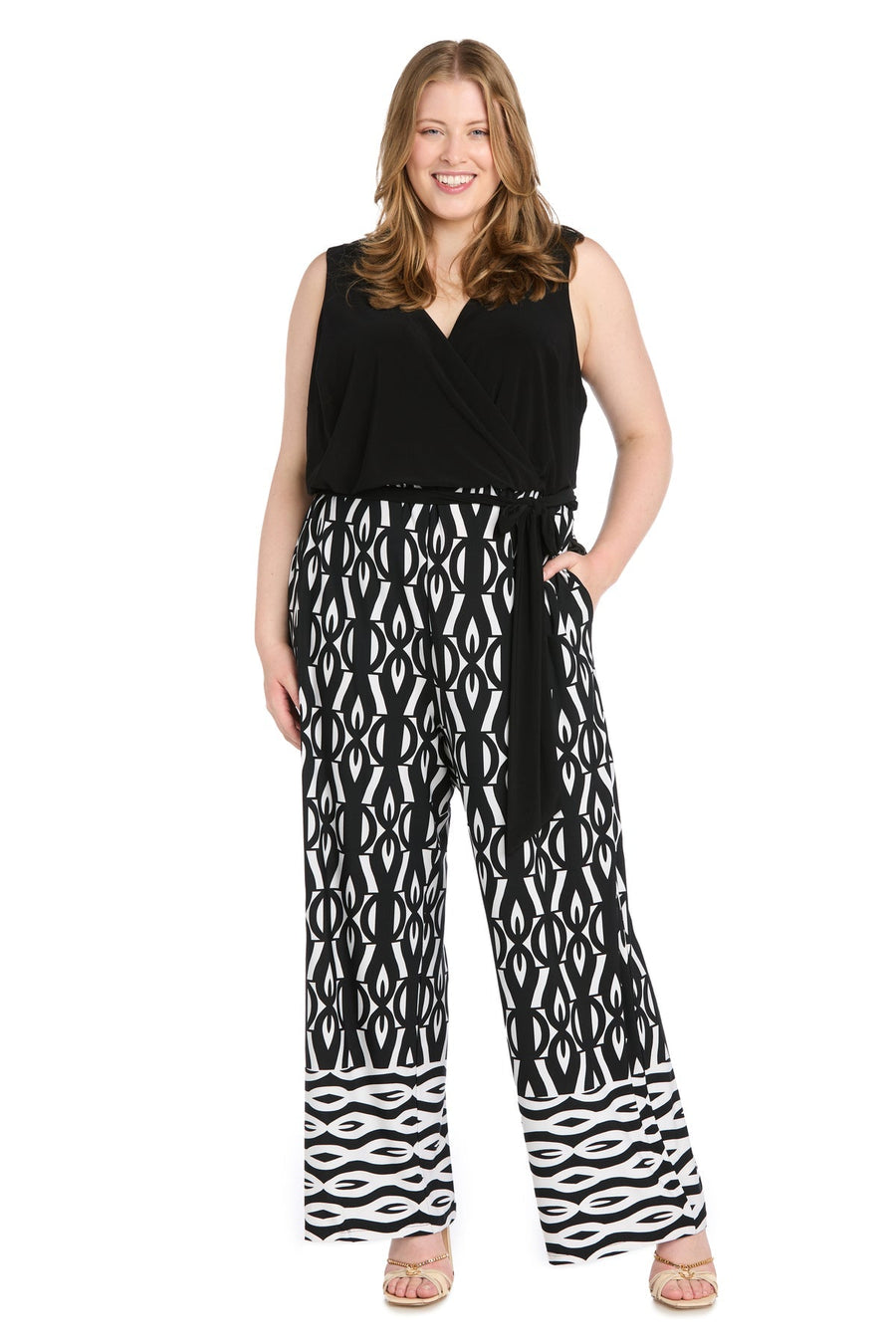 Jumpsuit Plus Size Long Formal Printed Jumpsuit Black/White