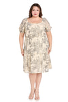 Plus Size Dresses Plus Size Short Floral Print Cocktail Dress Ivory/Black