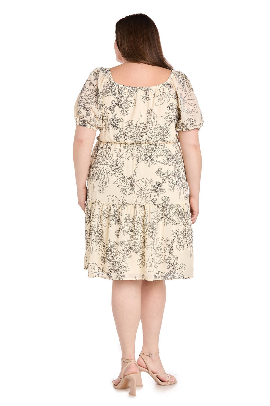 Plus Size Dresses Plus Size Short Floral Print Cocktail Dress Ivory/Black