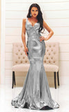 Prom Dresses Fitted Long Formal Metallic Prom Dress Silver