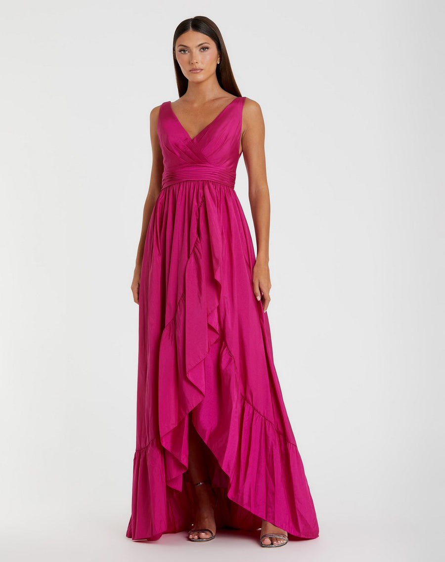 Prom Dresses High Low Taffeta Ruffle Dress Magenta