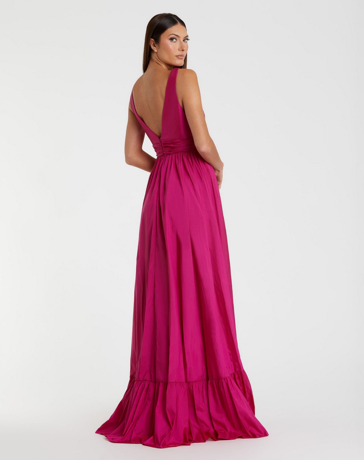 Prom Dresses High Low Taffeta Ruffle Dress Magenta