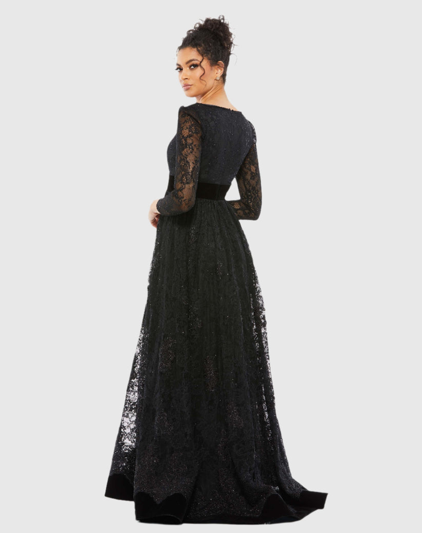 Formal Dresses Long Sleeve Formal Lace Evening Dress Black