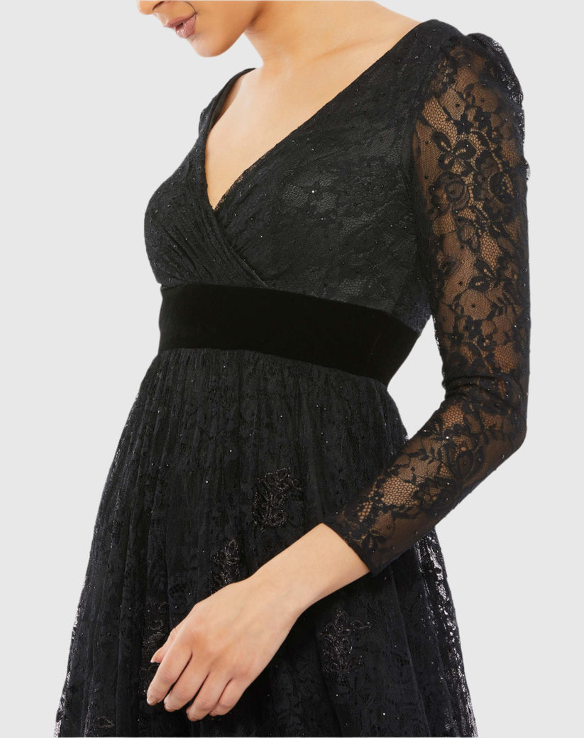 Formal Dresses Long Sleeve Formal Lace Evening Dress Black