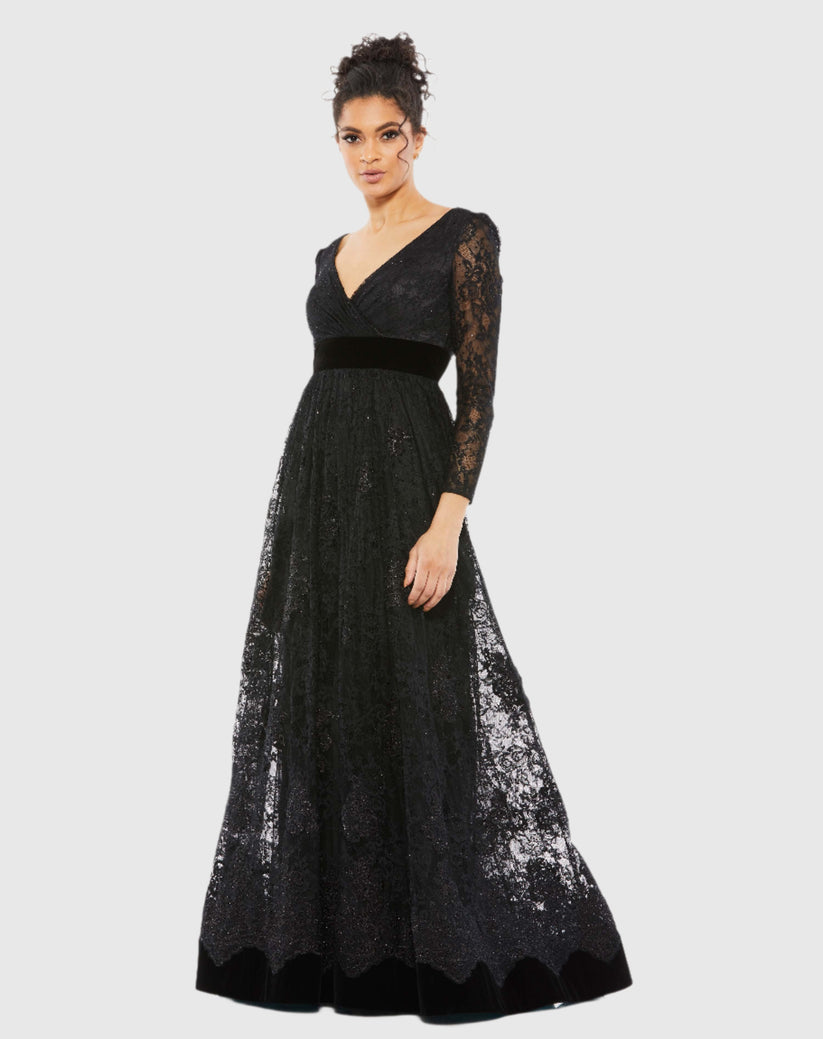 Formal Dresses Long Sleeve Formal Lace Evening Dress Black
