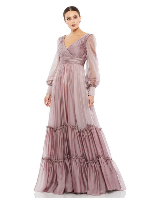 Formal Dresses Long Sleeve Ruffle Tiered Formal Prom Dress Mocha