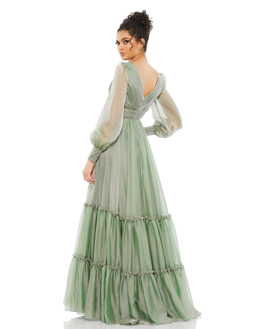 Formal Dresses Long Sleeve Ruffle Tiered Formal Prom Dress Sage