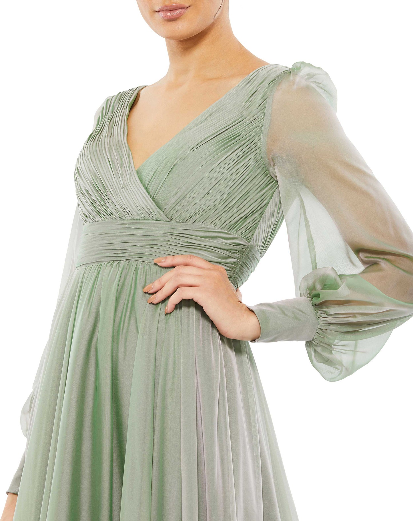 Formal Dresses Long Sleeve Ruffle Tiered Formal Prom Dress Sage