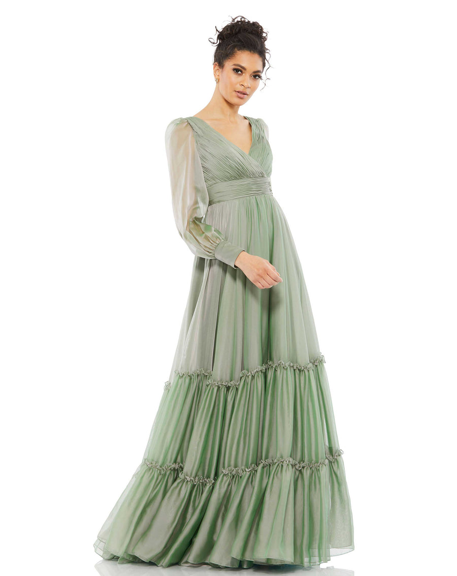 Formal Dresses Long Sleeve Ruffle Tiered Formal Prom Dress Sage