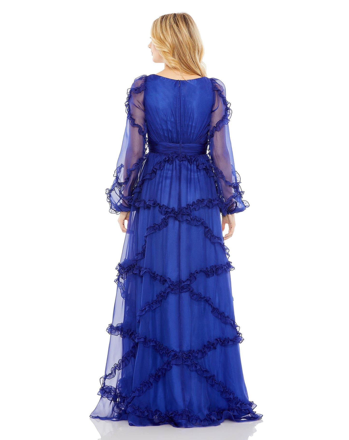 Formal Dresses Cascade Ruffle Long Formal Gown Sapphire
