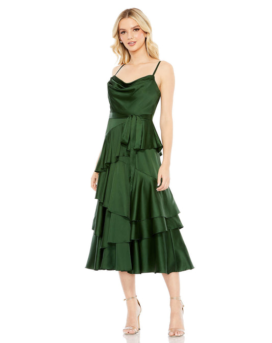 Cocktail Dresses Short Ruffle Tiered Midi Dress Forest Green