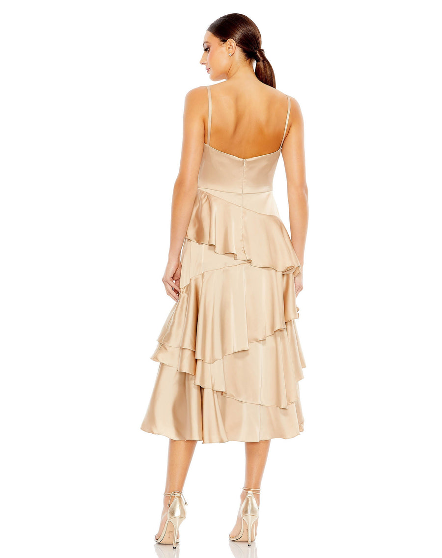 Cocktail Dresses Short Ruffle Tiered Midi Dress Nude