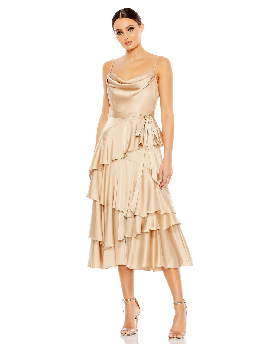 Cocktail Dresses Short Ruffle Tiered Midi Dress Nude