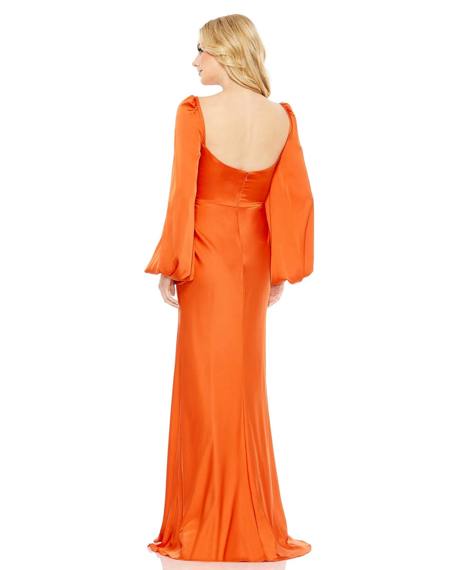 Formal Dresses Long Charmeuse Wrap Over Bishop Sleeve Dress Burnt Orange
