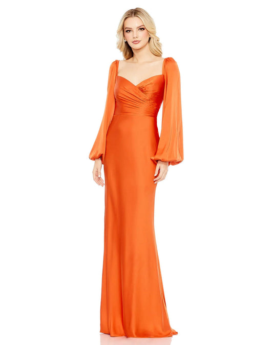 Formal Dresses Long Charmeuse Wrap Over Bishop Sleeve Dress Burnt Orange