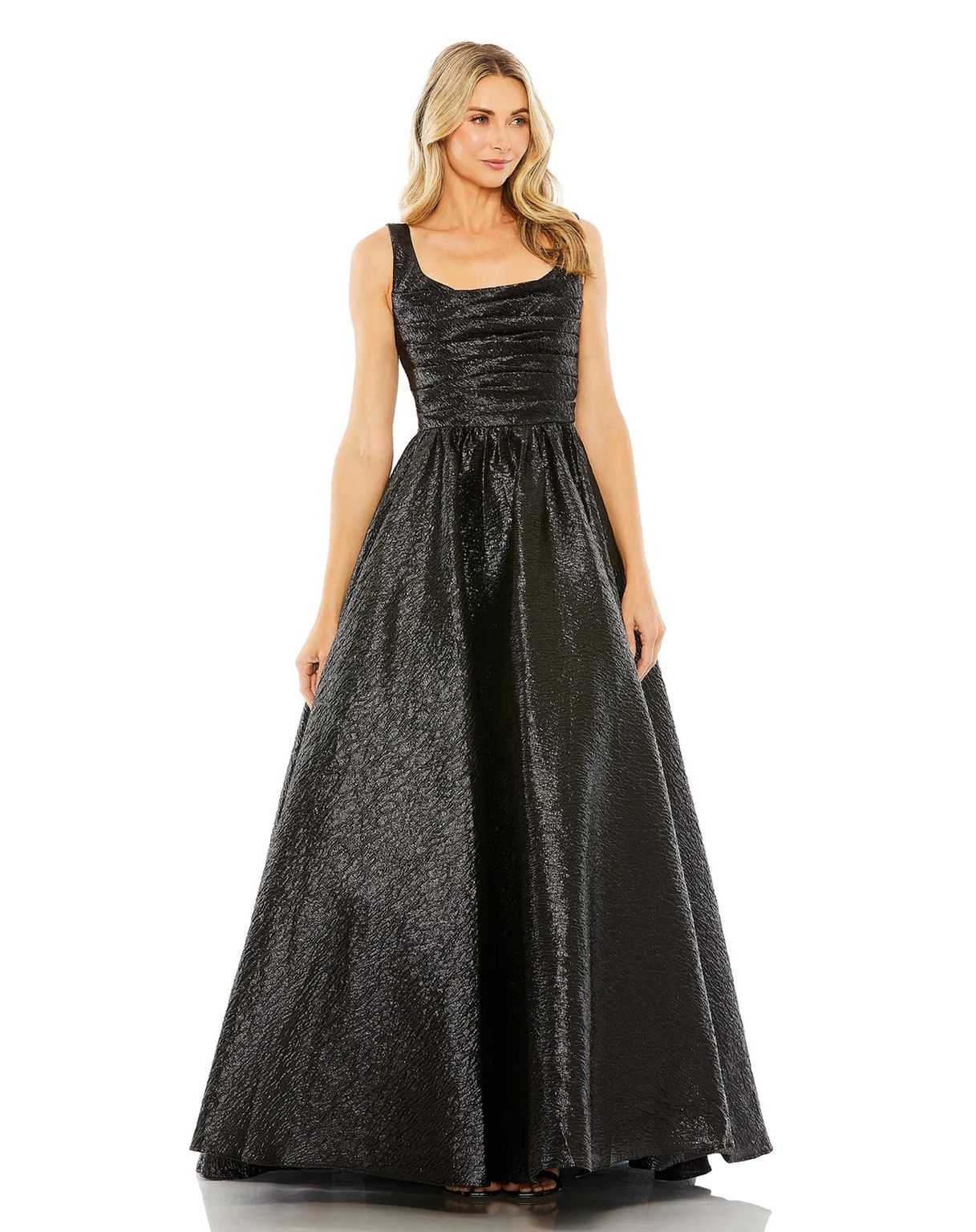 Formal Dresses Long Metallic Pleated Bodice Ball Gown Black