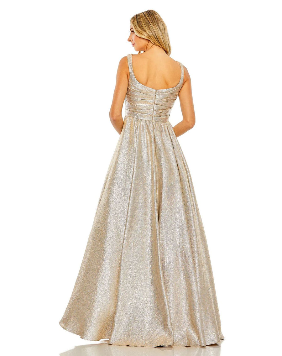 Formal Dresses Long Metallic Pleated Bodice Ball Gown Oyster