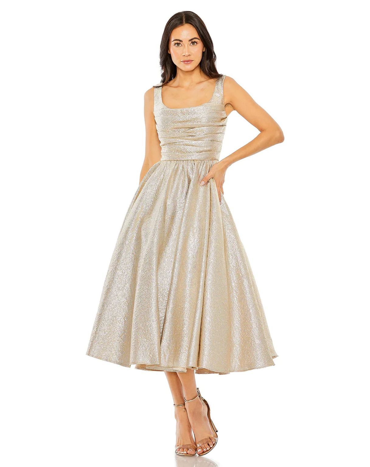 Cocktail Dresses Sleeveless A Line Taffeta Tea Length Dress Oyster