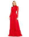 Formal Dresses Long Chiffon Keyhole Puff Sleeve Lace Up Dress Red