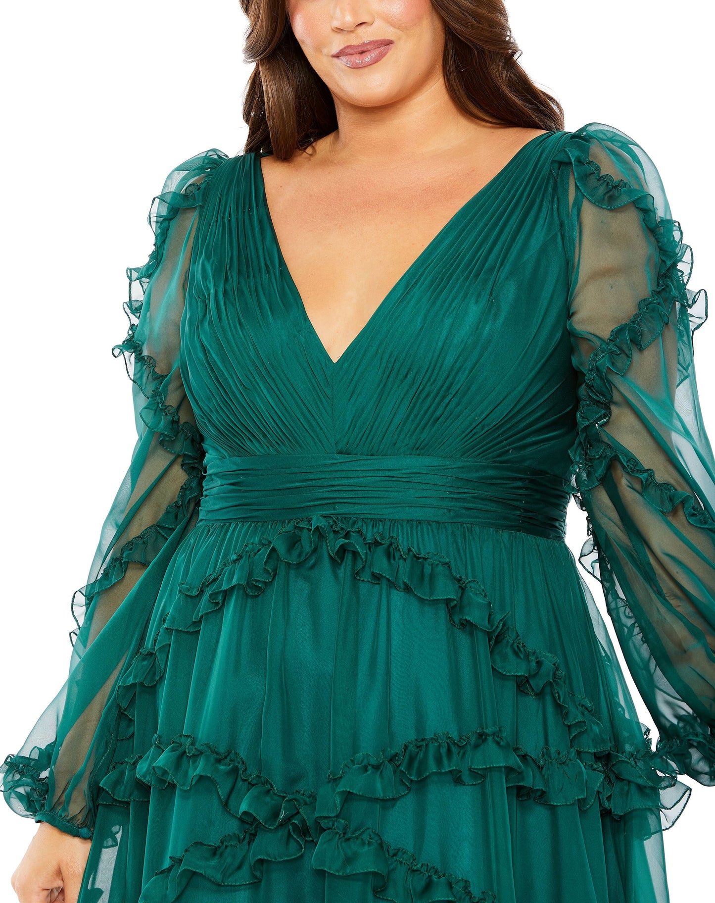 Plus Size Dresses Ruffle Plus Size A Line Long Sleeve Formal Dress Teal