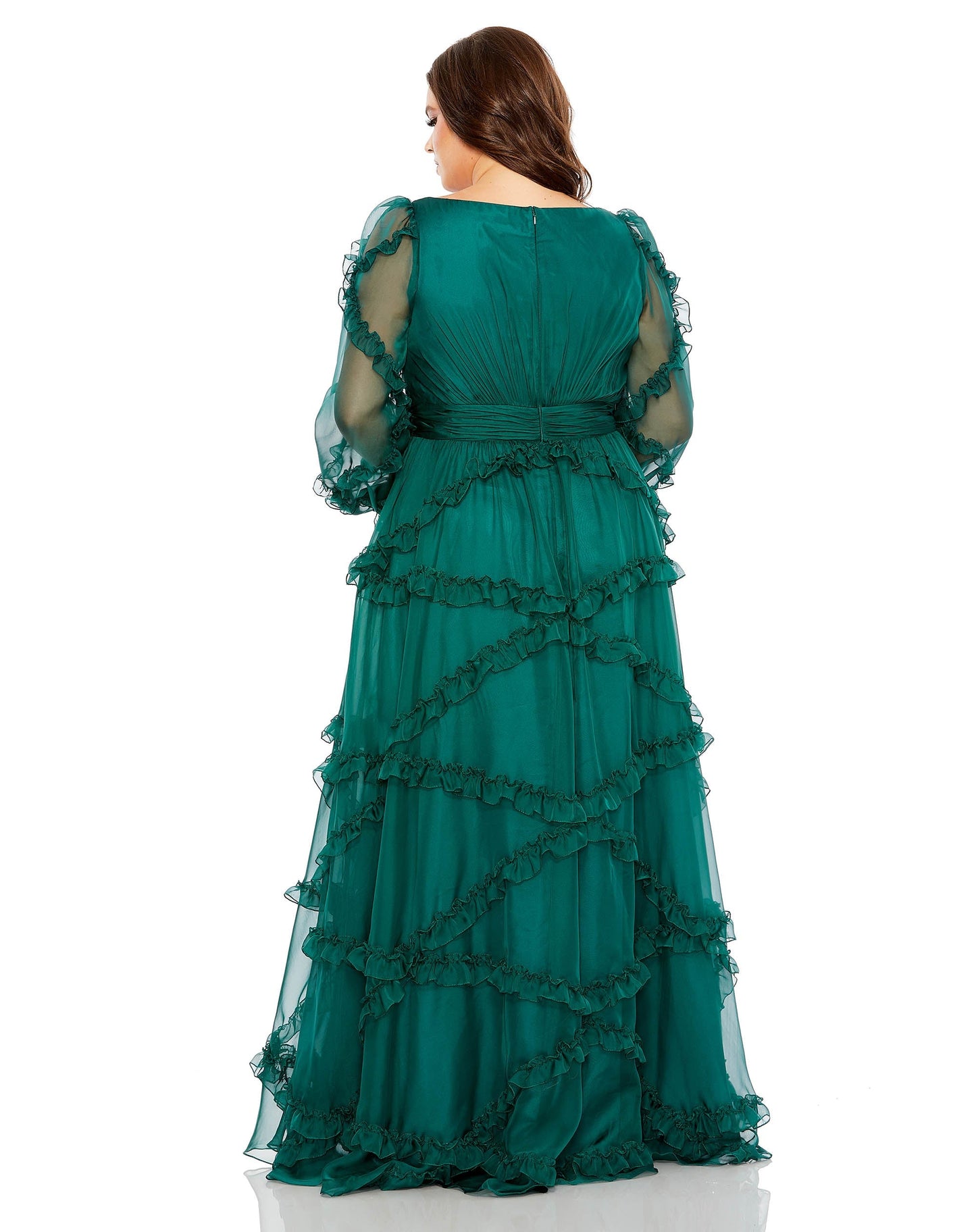 Plus Size Dresses Ruffle Plus Size A Line Long Sleeve Formal Dress Teal