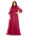 Plus Size Dresses Plus Size Puff Sleeve Tiered A Line Long Dress Crimson