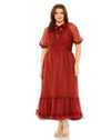 Plus Size Dresses Sheer Puff Sleeve Plus Size Midi Dress Redwood