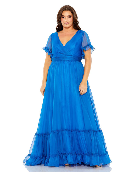 Plus Size Dresses Tiered Long Plus Size Formal Dress Ocean Blue