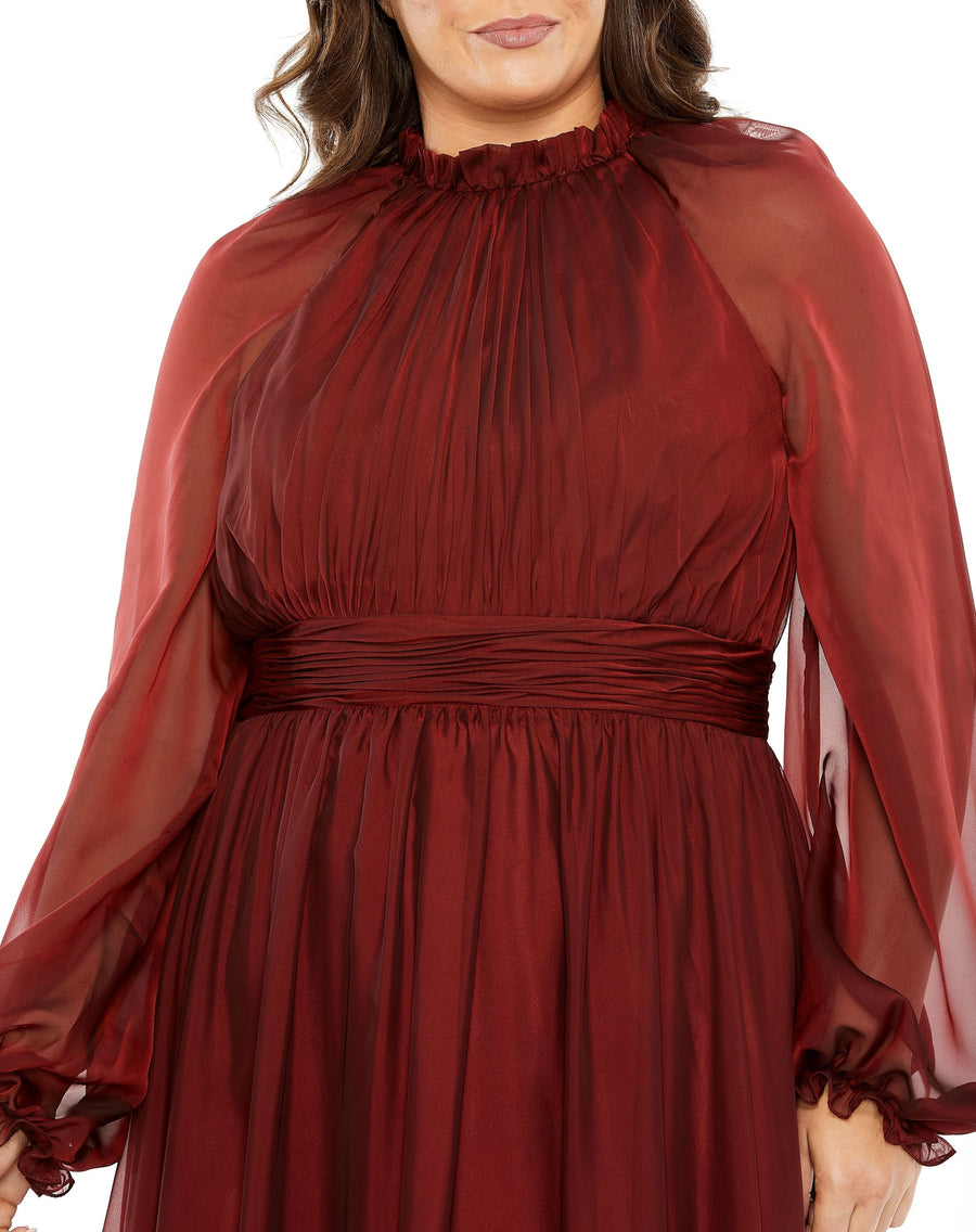 Plus Size Dresses Plus Size Puff Long Sleeve Formal Gown Garnet